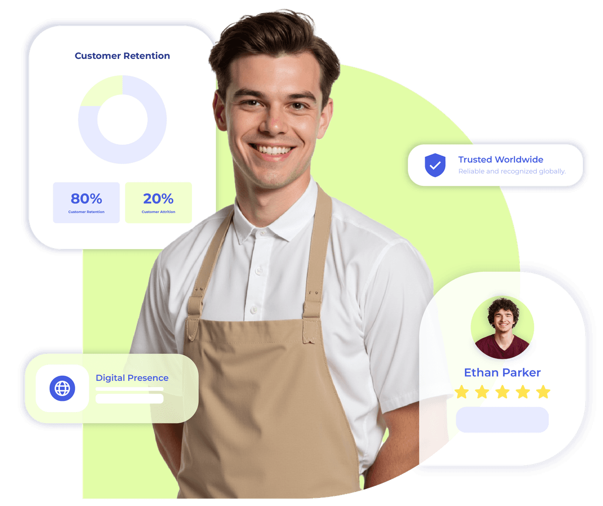 Food and beverage business owner using  digital profile to boost reviews, credibility, and local search presence. 