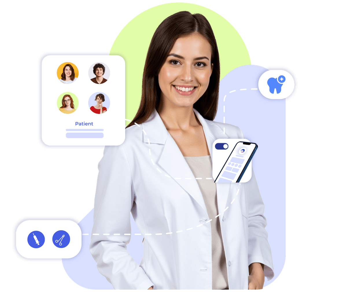 Dentist with feedback and hiring tools showing how Krofile helps grow and manage dental practices.