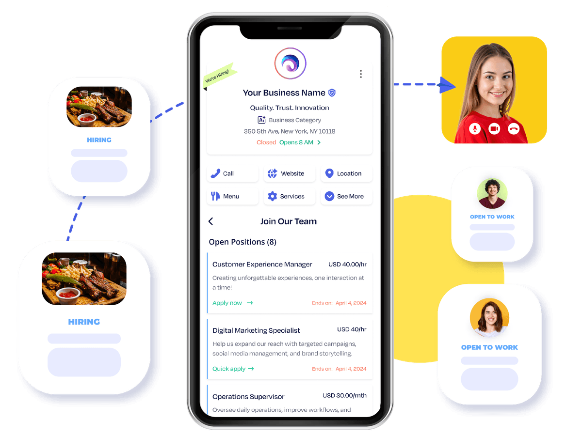 Krofile hiring dashboard displaying job listings and candidate profiles on desktop and mobile screens.
